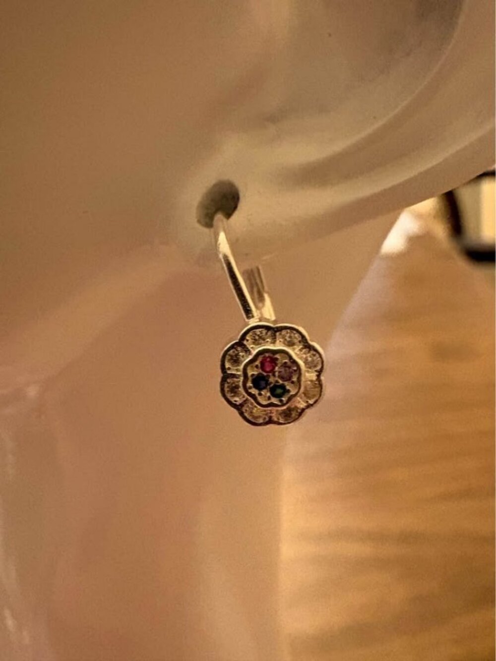Sterling Silver .925 Multi-Color Stone Flower Leverback Earrings